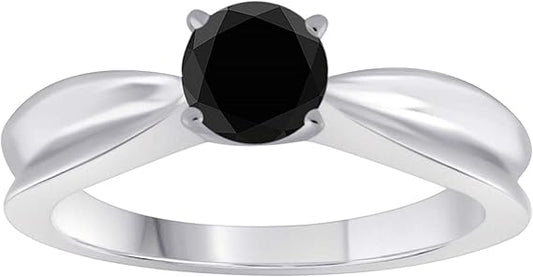 1.00 Carat Black Diamond Solitaire 14K White, Yellow & Rose Gold Ring, Best Valentinesday Gift