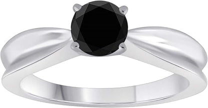 Black Diamond Solitaire 1/2 Carat 10K White, Yellow & Rose Gold Ring, Best Valentinesday Gift