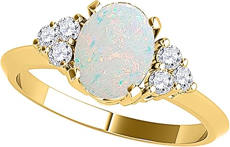 Opal Gemstone Engagement Rings for Women |10K Yellow gold 1.53 carat Gray Color Round Cut Prong Setting Genuine Diamond Wedding Jewelry Collection