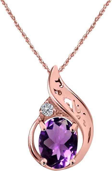 0.85 Carat Oval Shape Gemstone In Center With Side Diamond Antique Design Pendant Necklace For Woman Crafted In 10k Rose White And Yellow Gold With 18" Gold Plated Over 925 Sterling Silver Box Chain