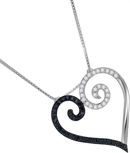 Diamond Heart Shape Lightweight Pendant In 925 Sterling Silver With 18" Chain