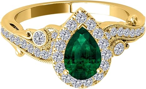 1.00 Carat Pear Shape Emerald Diamond Ring In 10K Solid White & Yellow Gold, Best Valentinesday Gift