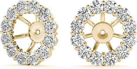 Diamond Earring Removable Jacket Stud For Women 0.75 Carat Lab Created Brilliant Round 24 Stone Side Round Diamonds Stud Without Center Stone In 14K Solid Rose White Yellow Gold By Aone Jewelry