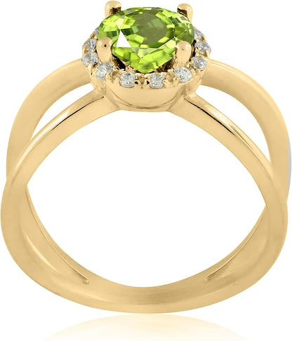 Aonejewelry 0.85 Carat 6MM Round Peridot And Diamond Ring In 10K Solid Rose, White & Yellow Gold, Best Valentinesday Gift