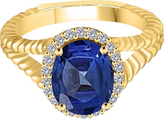 Aonejewelry 1.95 Carat Sapphire And Diamond Ring In 10K Solid Rose, White & Yellow Gold, Best Valentinesday Gift