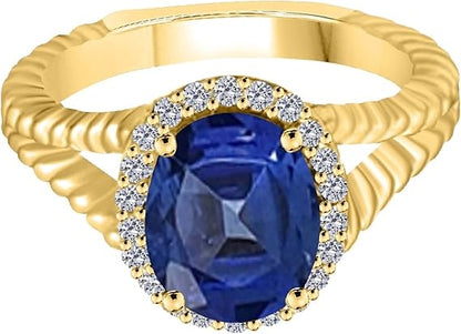 Aonejewelry 1.95 Carat Sapphire And Diamond Ring In 10K Solid Rose, White & Yellow Gold, Best Valentinesday Gift