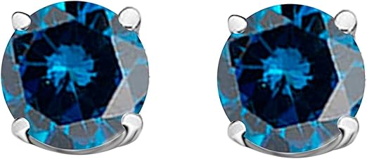 AoneJewelry0.25 CaratsW Round Blue Diamond Solitaire Stud Earrings for Women In 14K White Gold Prong-Setting Gemstone Wedding Jewelry Collection