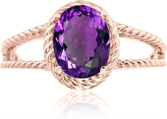 Aonejewelry 1.25 Carat Oval Shape Amethyst Ring In 10K Solid Rose, White & Yellow Gold, Best Valentinesday Gift