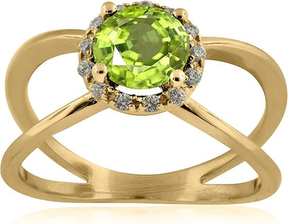 Aonejewelry 0.85 Carat 6MM Round Peridot And Diamond Ring In 10K Solid Rose, White & Yellow Gold, Best Valentinesday Gift