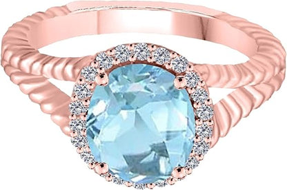 Aonejewelry 1.95 Carat 10K Solid Rose, White & Yellow Gold Oval Shape Aquamarine Diamond Ring, Best Valentinesday Gift