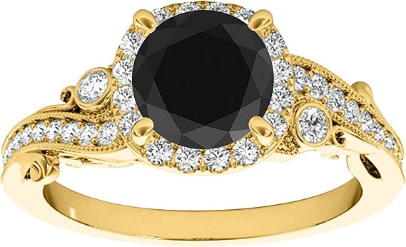 Diamond Engagement Ring For Women 1.30 Carat Round Shape Black Diamond Prong Setting 43 Stones Engagement Aniversary Ring In 14K Solid Rose, White & Yellow Gold By AoneJewelry Collection