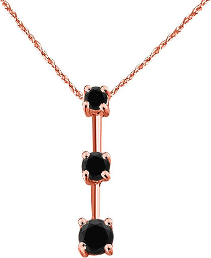 AoneJewelry 0.50 Carat Natural Black Diamond 3 stone Pendant Necklace For Woman Crafted In 10k Rose White And Yellow Gold With 18" Gold Plated Over 925 Sterling Silver Box Chain