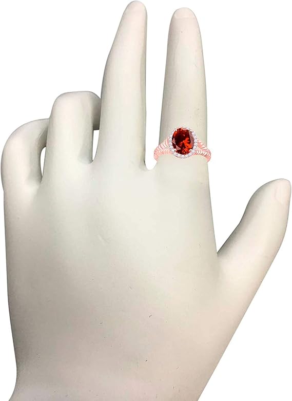 Aonejewelry 10K Diamond And Oval Shape Garnet Ring In Solid Rose, White & Yellow Gold, Best Valentinesday Gift