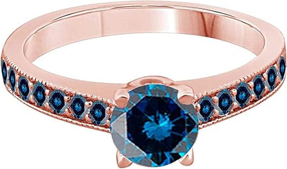 Aonejewelry 1.15 Carat Natural Blue Diamond Engagement Wedding Sparkling Ring Crafted In 10K Solid Rose White And Yellow Gold For Woman, Best Valentinesday Gift