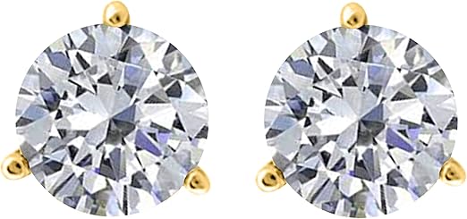 AoneJewelryIGI Certified 1.00 CaratsW Round White Diamond Martini Stud Earrings for Women In 14K Yellow Gold Prong-Setting Gemstone Wedding Jewelry Collection