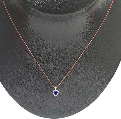 3/4 Carat Heart Shape Created Tanzanite Gemstone In Center With 16 Side White Diamond Pendant Necklace For Woman Crafted In 10k Rose White & Yellow Gold With 18" Gold Plated Over 925 Sterling Silver Box Chain