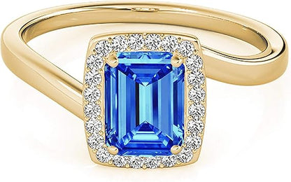 Aonejewelry 1.00 Carat 10K Created Emerald Shape Tanzanite And Diamond Ring In Solid Rose, White & Yellow Gold, Best Valentinesday Gift