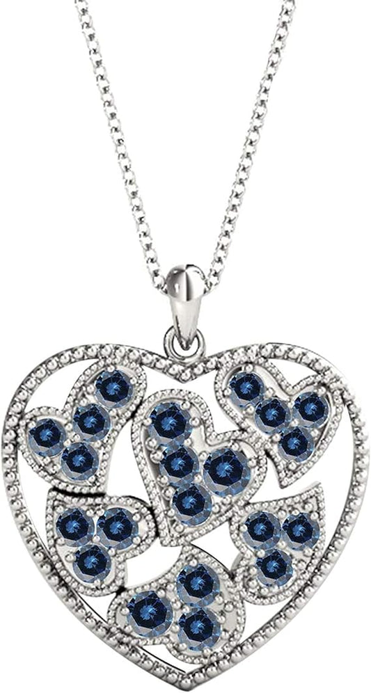 0.25 Carat Natural Round Blue Diamond Heart Shape Pendant Necklace For Women In 10K Rose, Yellow and White Gold With Sterling Silver 18" Box Chain