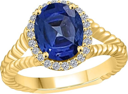 Aonejewelry 1.95 Carat Sapphire And Diamond Ring In 10K Solid Rose, White & Yellow Gold, Best Valentinesday Gift