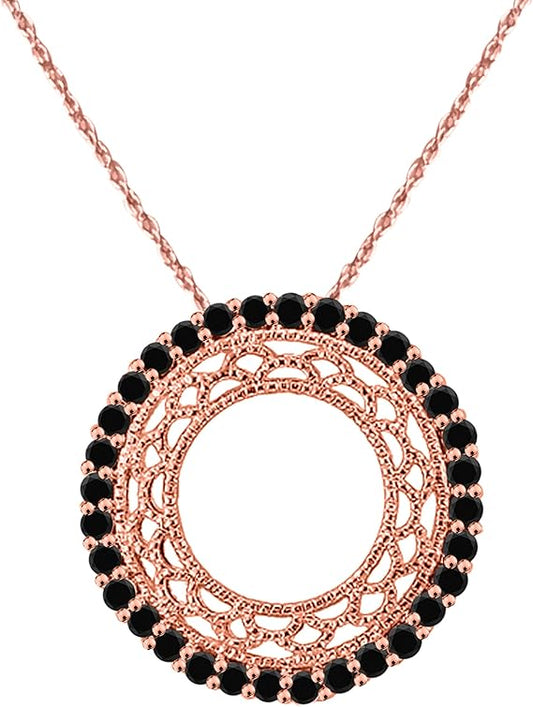 0.50 Carat Natural Black Diamond Tribal Round-Shape Design Pendant Necklace For Woman Crafted In 10k Rose White And Yellow Gold With 18" Gold Plated Over 925 Sterling Silver Box Chain