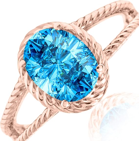 Aonejewelry 1.25 Carat Blue Topaz Oval Shape Ring In 10K Solid Rose, White & Yellow Gold, Best Valentinesday Gift