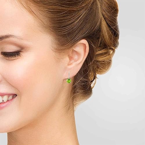 AoneJewelry Gemstone Leverback Earring for Women| 14K Gold 7mm 1.65 Carat 2 Stone Round Cut Prong Setting Genuine Diamond Wedding Jewelry Collection