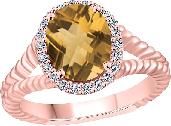 Aonejewelry 1.95 Carat Diamond And Oval Shape Citrine Ring In 10K Solid Rose, White & Yellow Gold, Best Valentinesday Gift