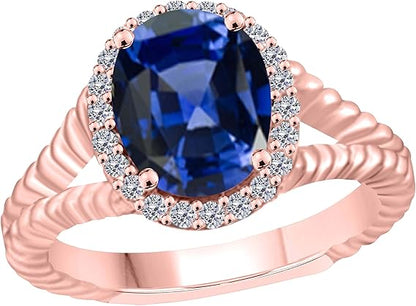 Aonejewelry 10K Solid Rose, White & Yellow Gold Tanzanite Diamond Ring, Best Valentinesday Gift