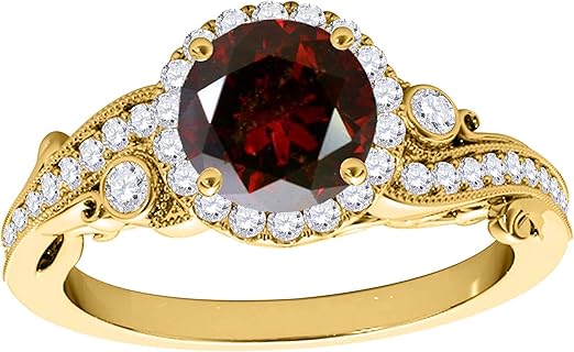 Aonejewelry 1.35 Carat Round Shape Natural Red Diamond Beautiful Antique Engagement Wedding Ring Well Crafted In 14K Solid Rose White & Yellow Gold For Woman, Best Valentinesday Gift