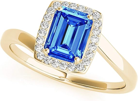 Aonejewelry 1.00 Carat 10K Created Emerald Shape Tanzanite And Diamond Ring In Solid Rose, White & Yellow Gold, Best Valentinesday Gift