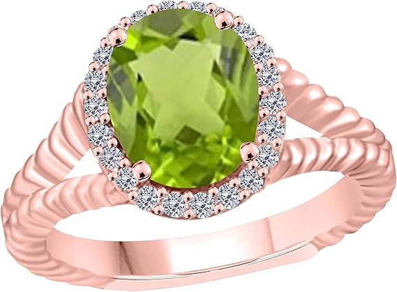 Aonejewelry 1.95 Carat Diamond And Oval Shape Peridot Ring In 10K Solid Rose, White & Yellow Gold, Best Valentinesday Gift