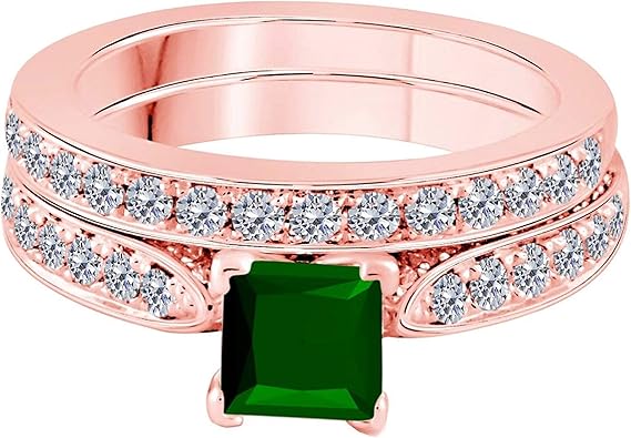 Aonejewelry Engagement Rings for Women Emerald And Diamond Ring 14K Solid Rose, White & Yellow Gold (2.15 Carat) Wedding Jewelry Collection -Valentines Day Gift for Her