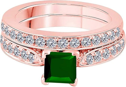 Aonejewelry Engagement Rings for Women Emerald And Diamond Ring 14K Solid Rose, White & Yellow Gold (2.15 Carat) Wedding Jewelry Collection -Valentines Day Gift for Her