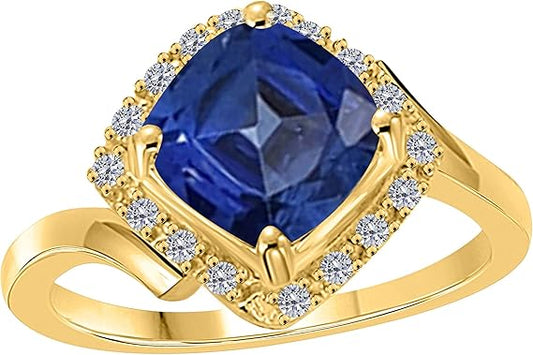 Aonejewelry 2.35 Carat Sapphire Halo Diamond Ring In 10K Solid Rose, White & Yellow Gold, Best Valentinesday Gift