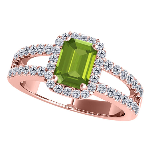 10k Solid Rose Gold Gemstone and Diamond Ring for Women With 2.00 Cttw Natural Peridot And Diamonds By Aone Jewelry (I-J, I1-I2), Best Valentinesday Gift