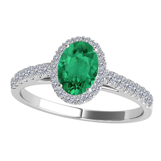 10K Gemstone And Diamond Ring (size 5-9) In Solid Rose, White, Yellow Gold with 0.65 Carat (I-J, I1-I2) Oval Shape Emerald, Best Valentinesday Gift