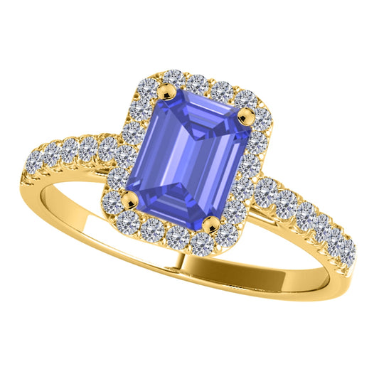 14k Solid Rose, White, Yellow Gold Ring (size 5-9) With 1.20 Cttw Emerald Cut Tanzanite And Natural Diamonds (color I-J, Clarity I1-I2), Best Valentinesday Gift